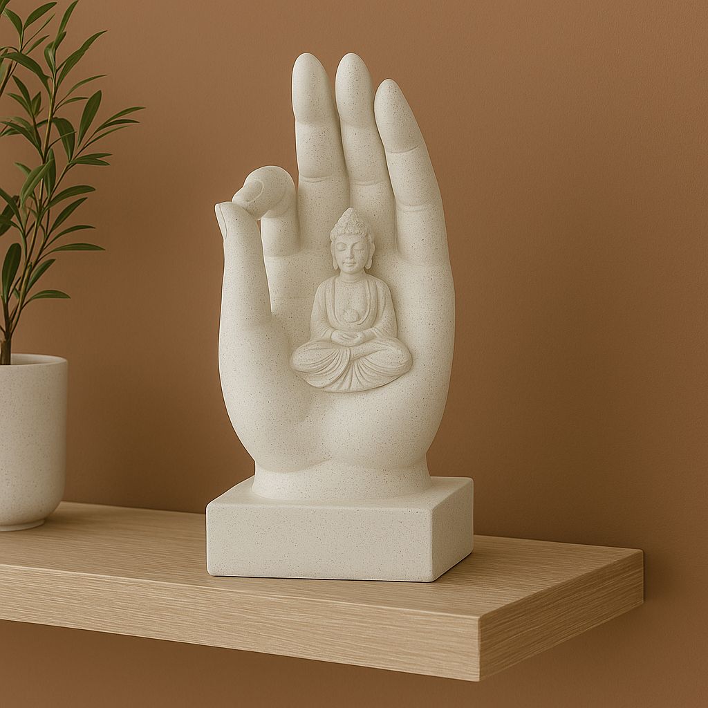 Adorno Decorativo Mano Buda con Figura Interior