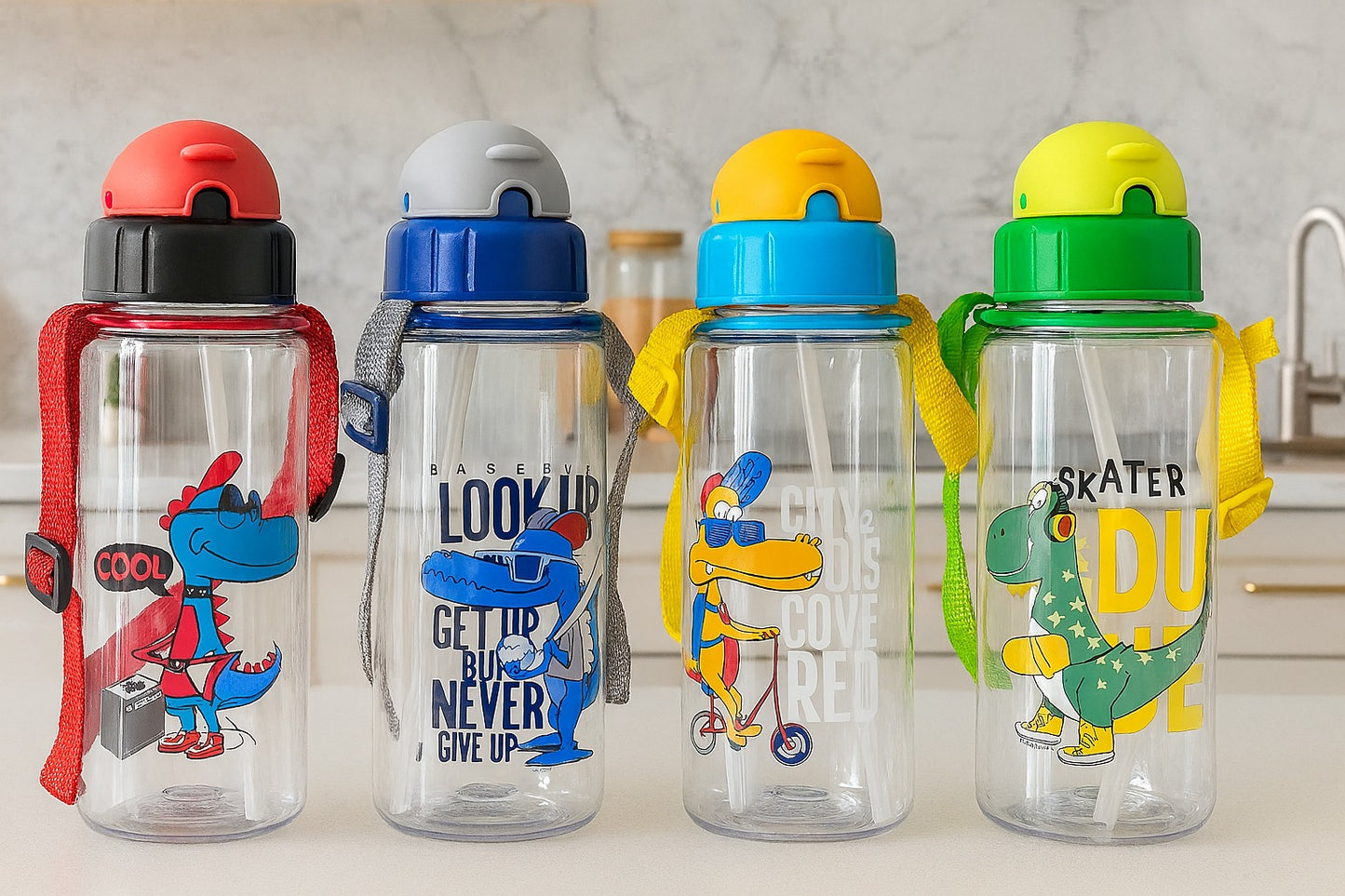 Botella Infantil con Correa Diseño Dinosaurio 500ml - ALTOQUE