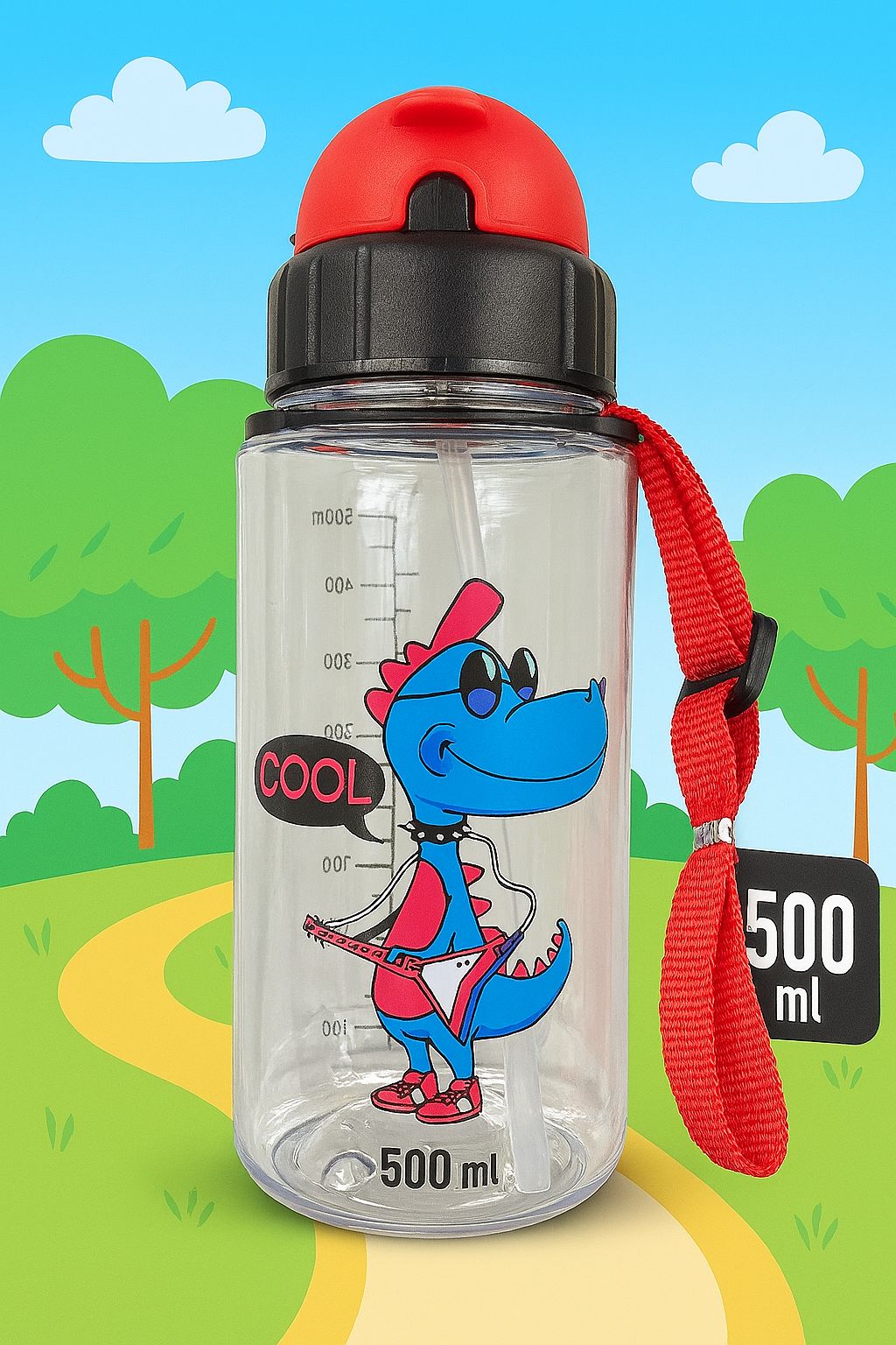 Botella Infantil con Correa Diseño Dinosaurio 500ml - ALTOQUE
