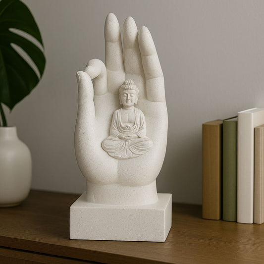 Adorno Decorativo Mano Buda con Figura Interior