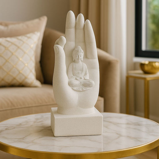 Adorno Decorativo Mano Buda con Figura Interior
