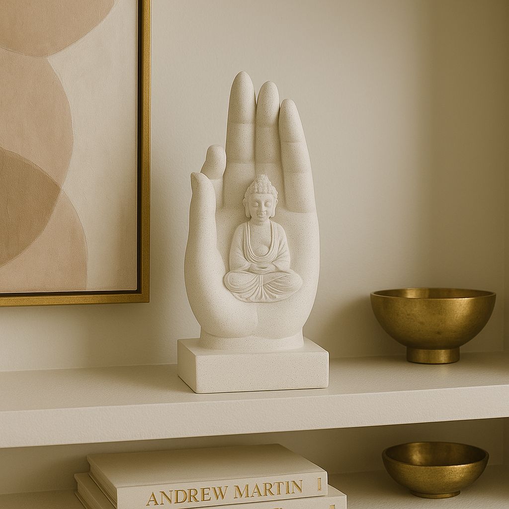 Adorno Decorativo Mano Buda con Figura Interior