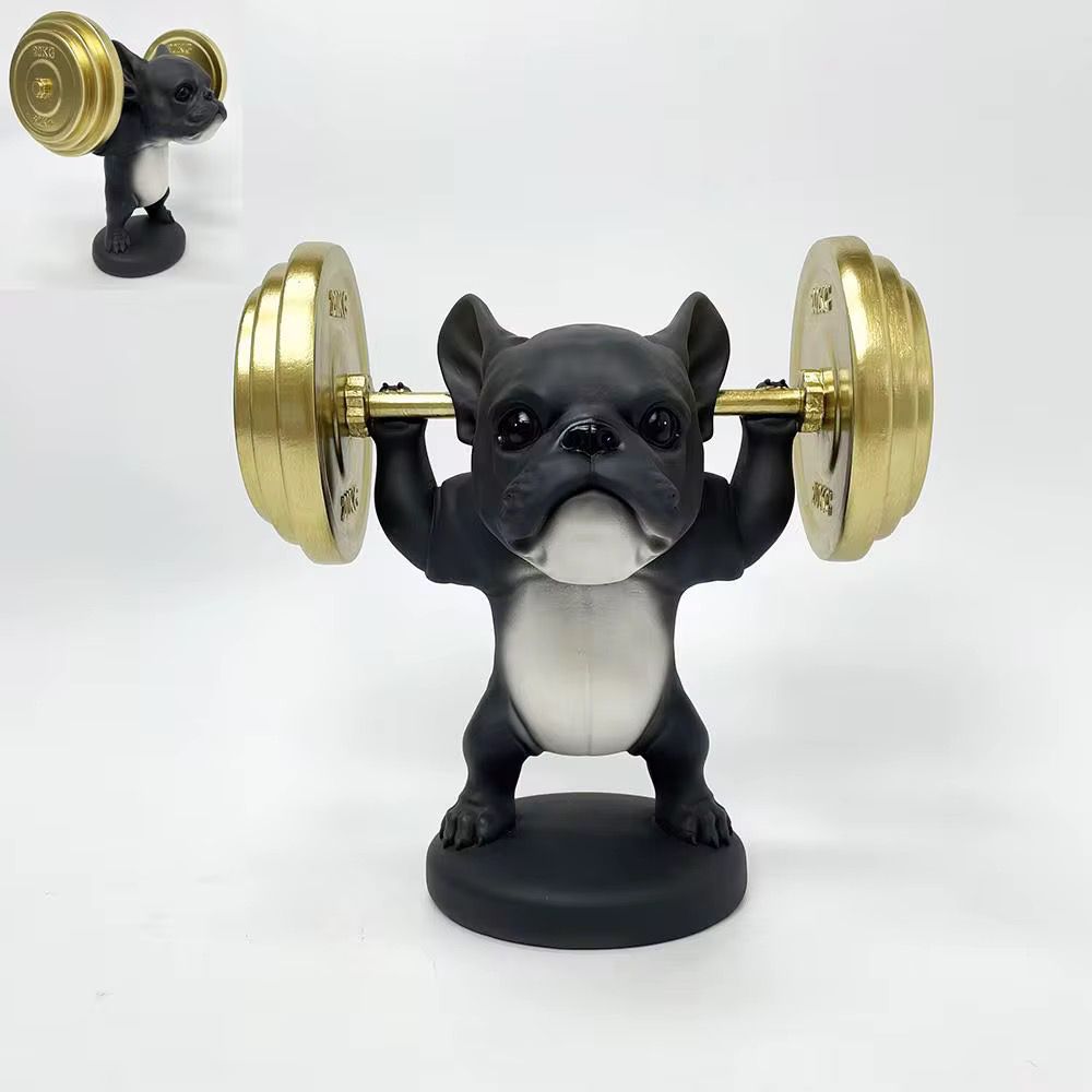 Adorno Decorativo Bulldog con Pesas Doradas
