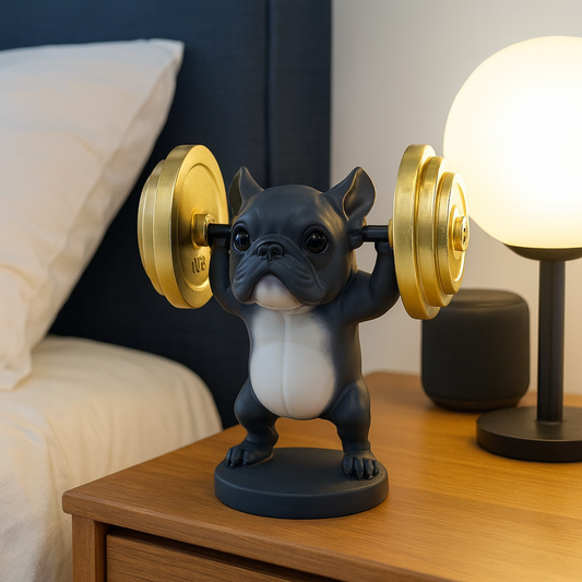 Adorno Decorativo Bulldog con Pesas Doradas