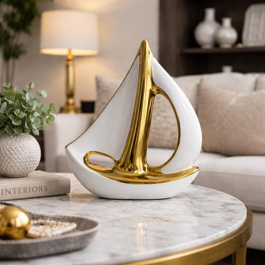 Decoración Con Forma De Barco Velero Dorado Y Blanco