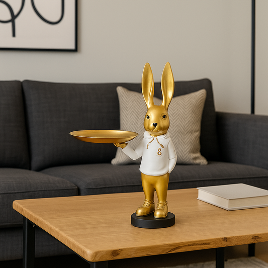 Figura Decorativa Conejo con Bandeja