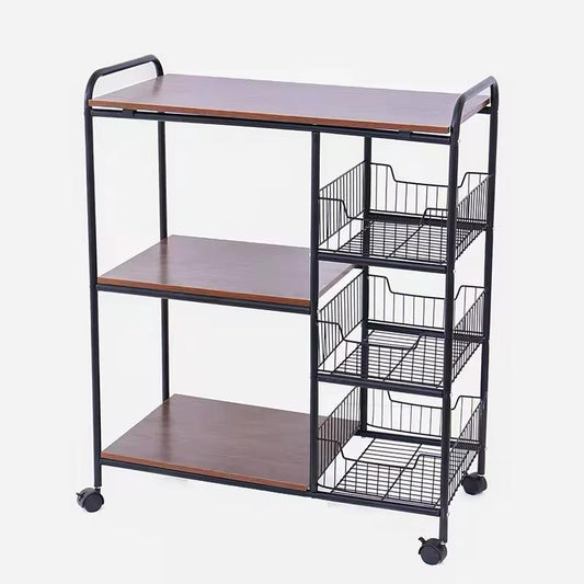 Organizador con Estantes de Madera y Canasto