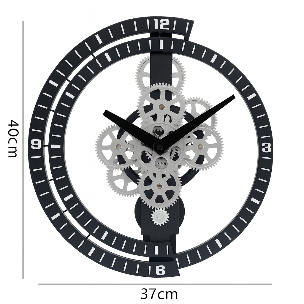 Reloj de Pared Vintage-Industrial con Engranajes Activos