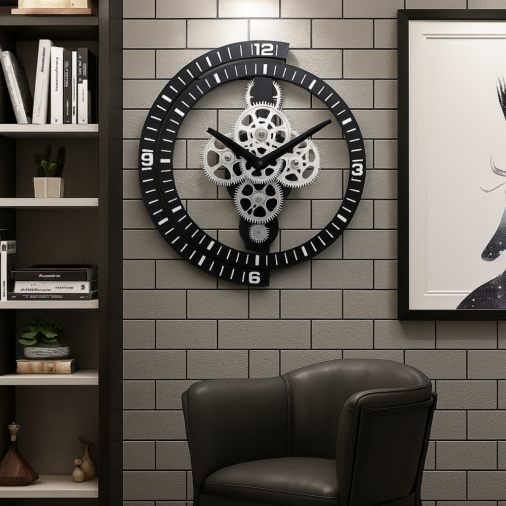 Reloj de Pared Vintage-Industrial con Engranajes Activos