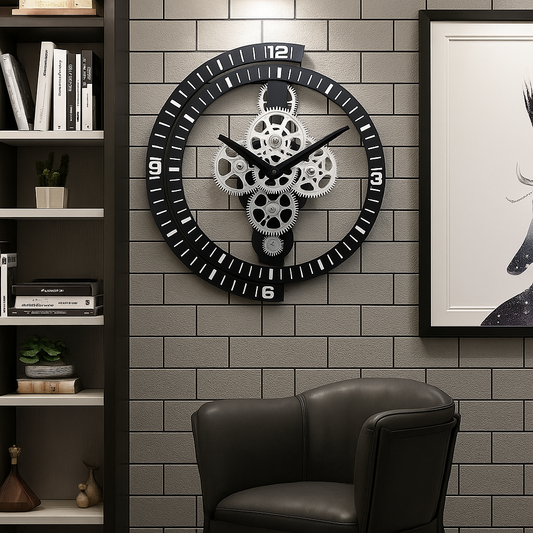 Reloj de Pared Vintage-Industrial con Engranajes Activos