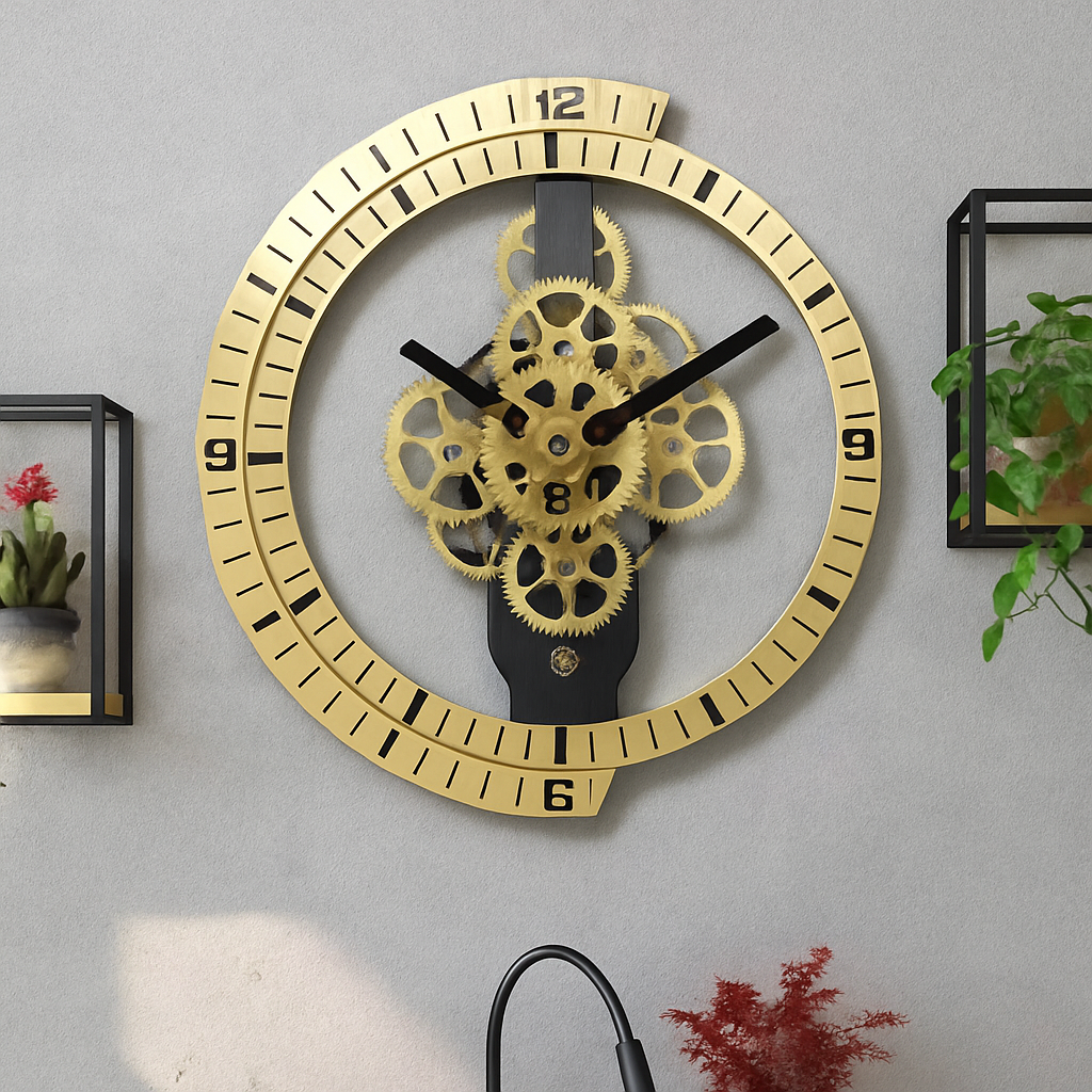 Reloj de Pared Vintage-Industrial con Engranajes Activos