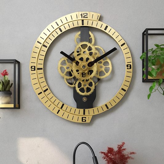 Reloj de Pared Vintage-Industrial con Engranajes Activos