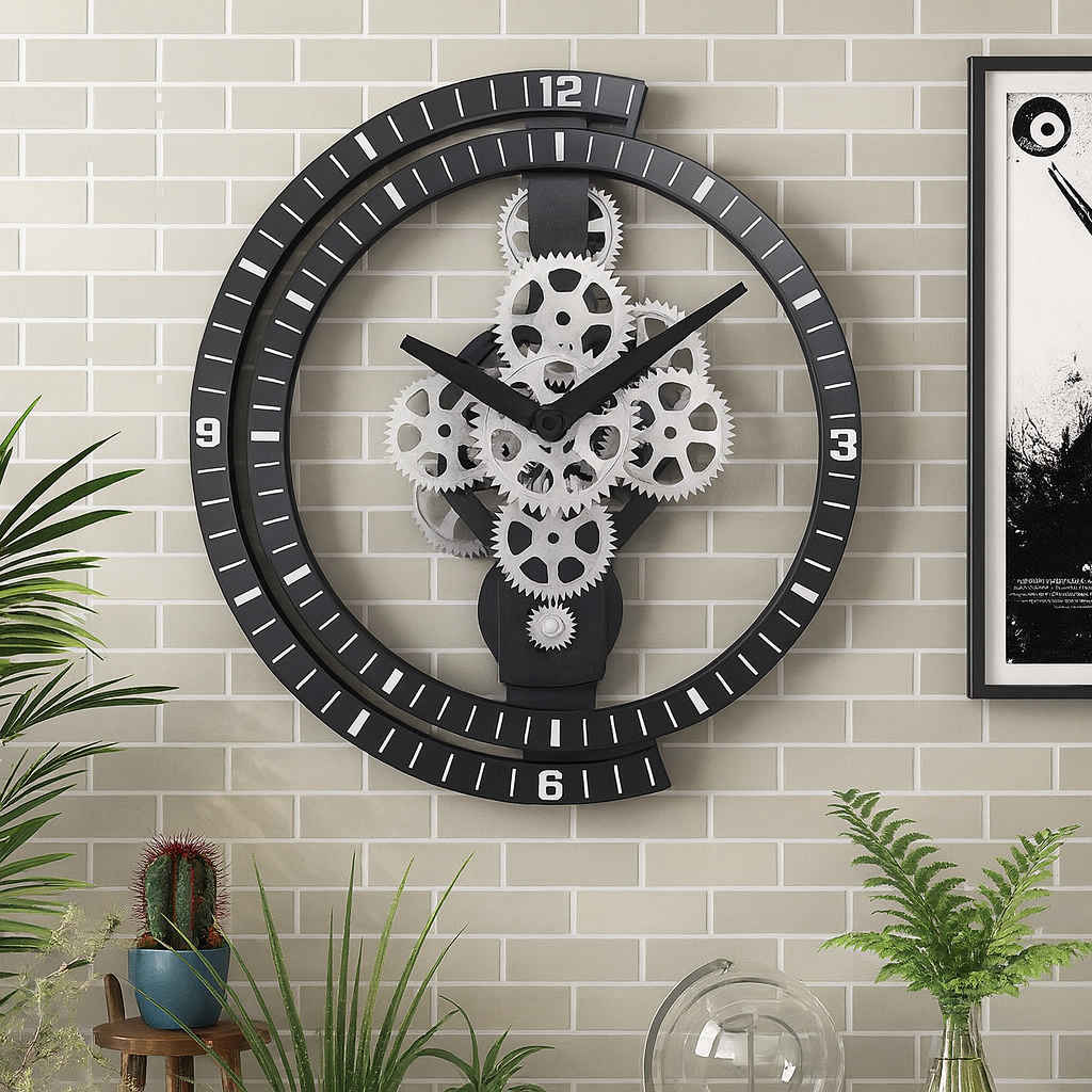 Reloj de Pared Vintage-Industrial con Engranajes Activos