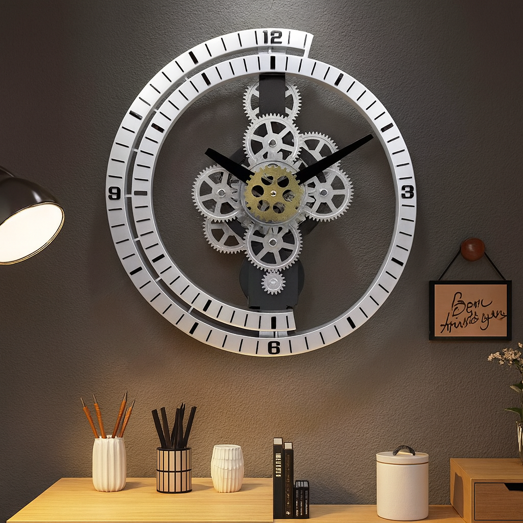Reloj de Pared Vintage-Industrial con Engranajes Activos