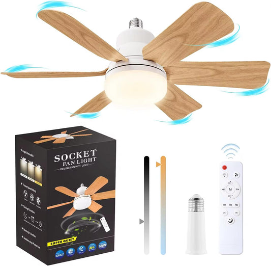Foco Ventilador Smart LED Con Hélices De Madera+ Control Remoto