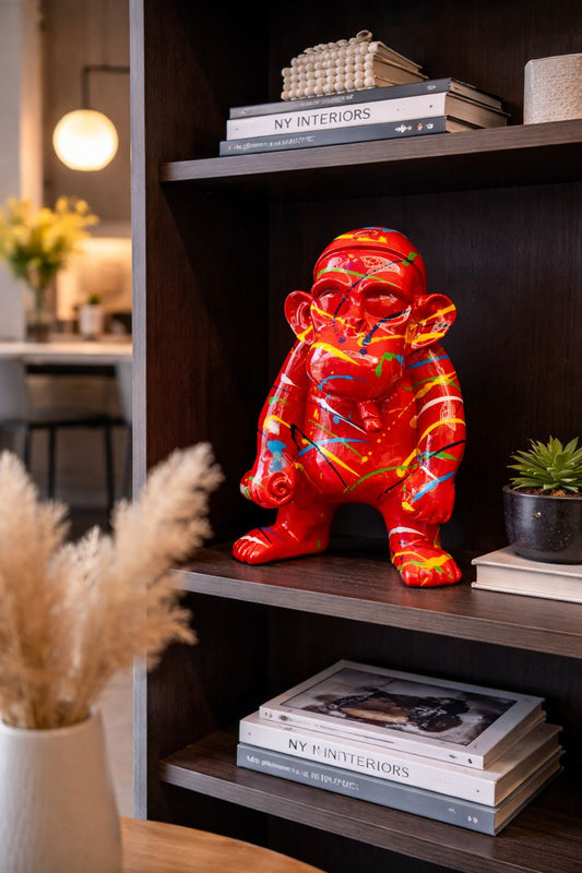 Escultura Decorativa de Gorila Rojo Estilo Artistico