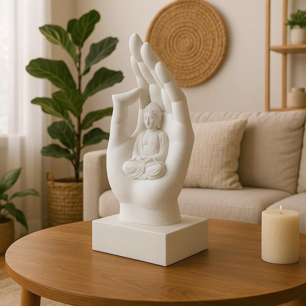 Adorno Decorativo Mano Buda con Figura Interior
