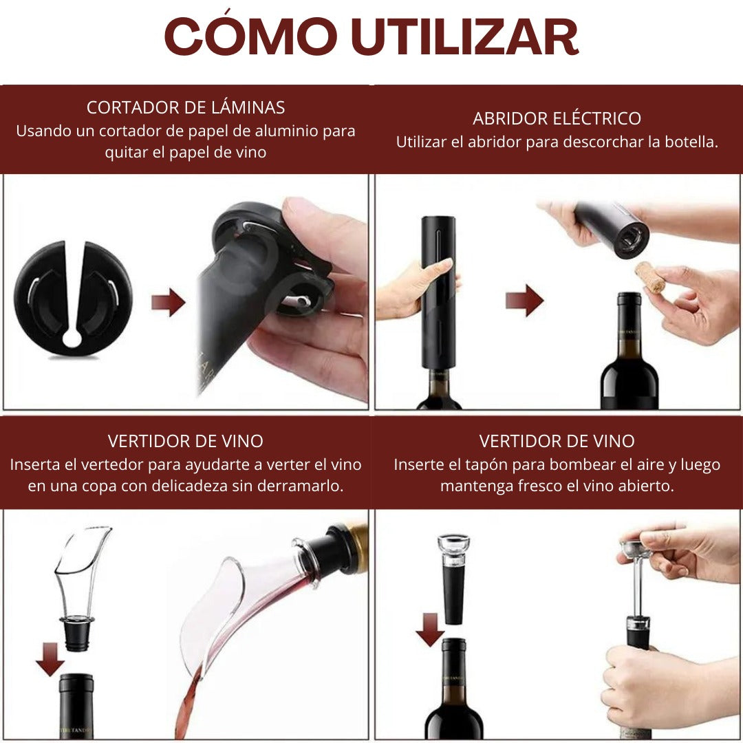 Sacacorchos Eléctrico 4 Piezas - ALTOQUE