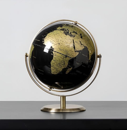 Globo Terráqueo Decorativo en Soporte Metálico Negro y Dorado - ALTOQUE