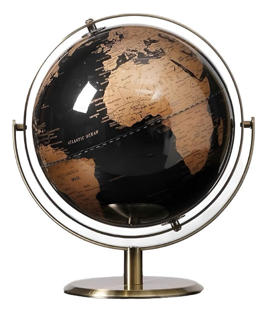 Globo Terráqueo Decorativo en Soporte Metálico Negro y Dorado - ALTOQUE
