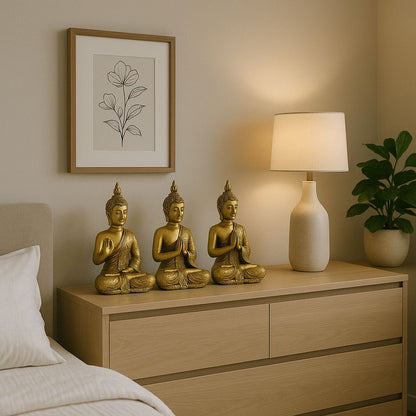 Set de 3 Figuras Buda Zen Doradas