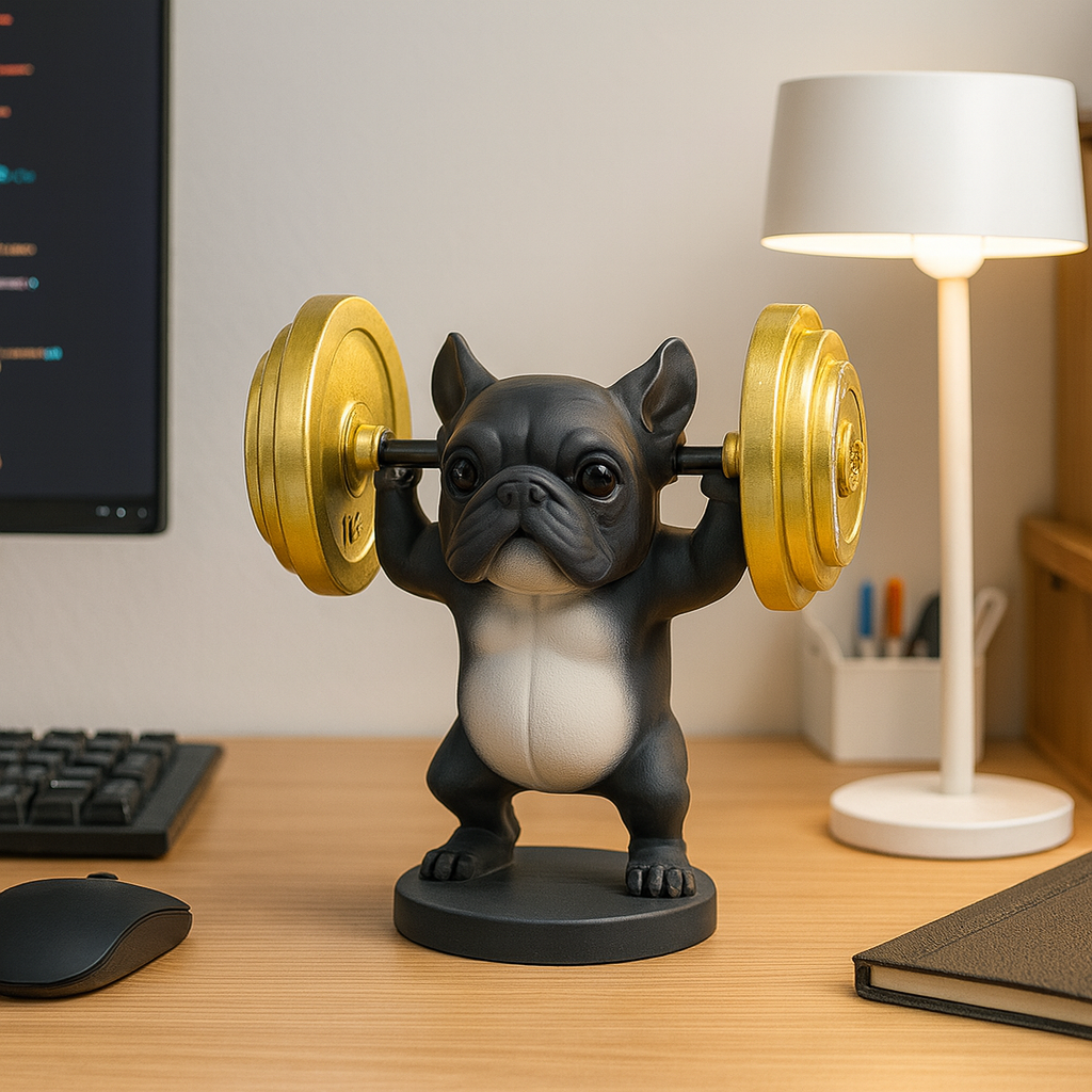 Adorno Decorativo Bulldog con Pesas Doradas