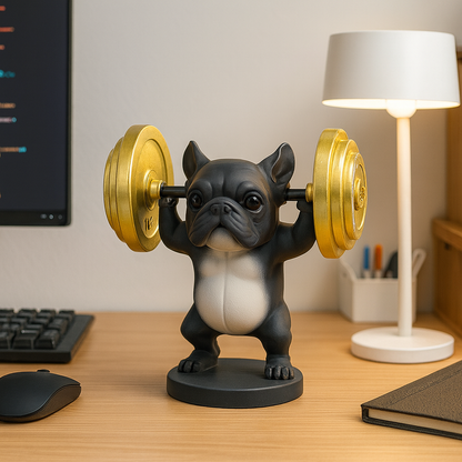 Adorno Decorativo Bulldog con Pesas Doradas