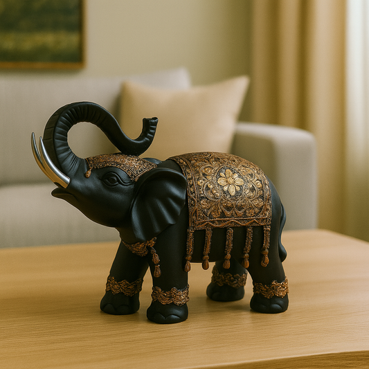 Elefante Decorativo Negro con Dorado