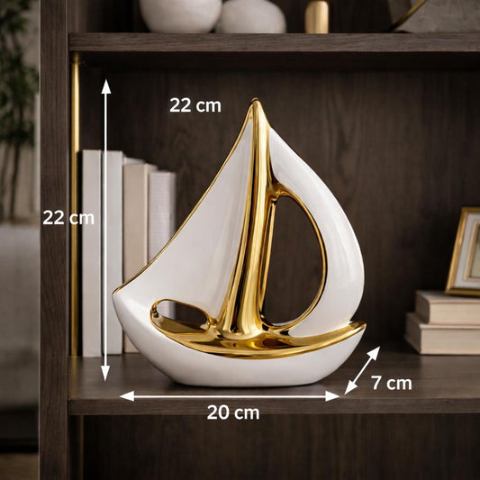 Decoración Con Forma De Barco Velero Dorado Y Blanco
