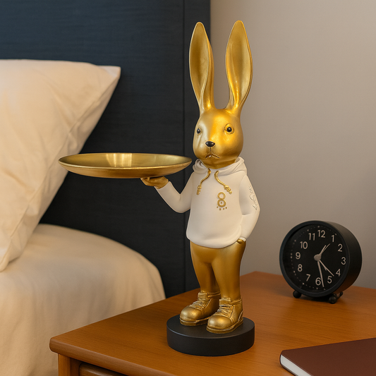 Figura Decorativa Conejo con Bandeja