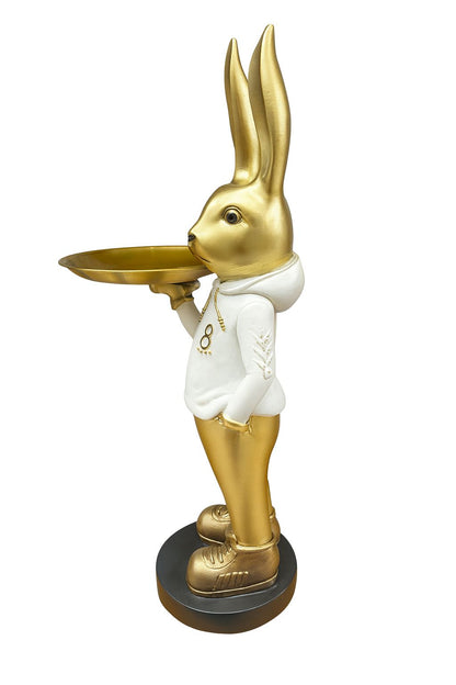 Figura Decorativa Conejo con Bandeja