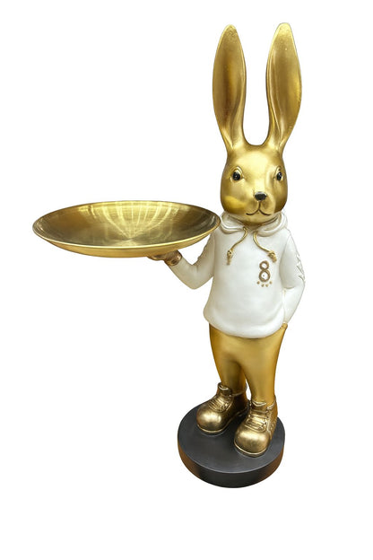 Figura Decorativa Conejo con Bandeja