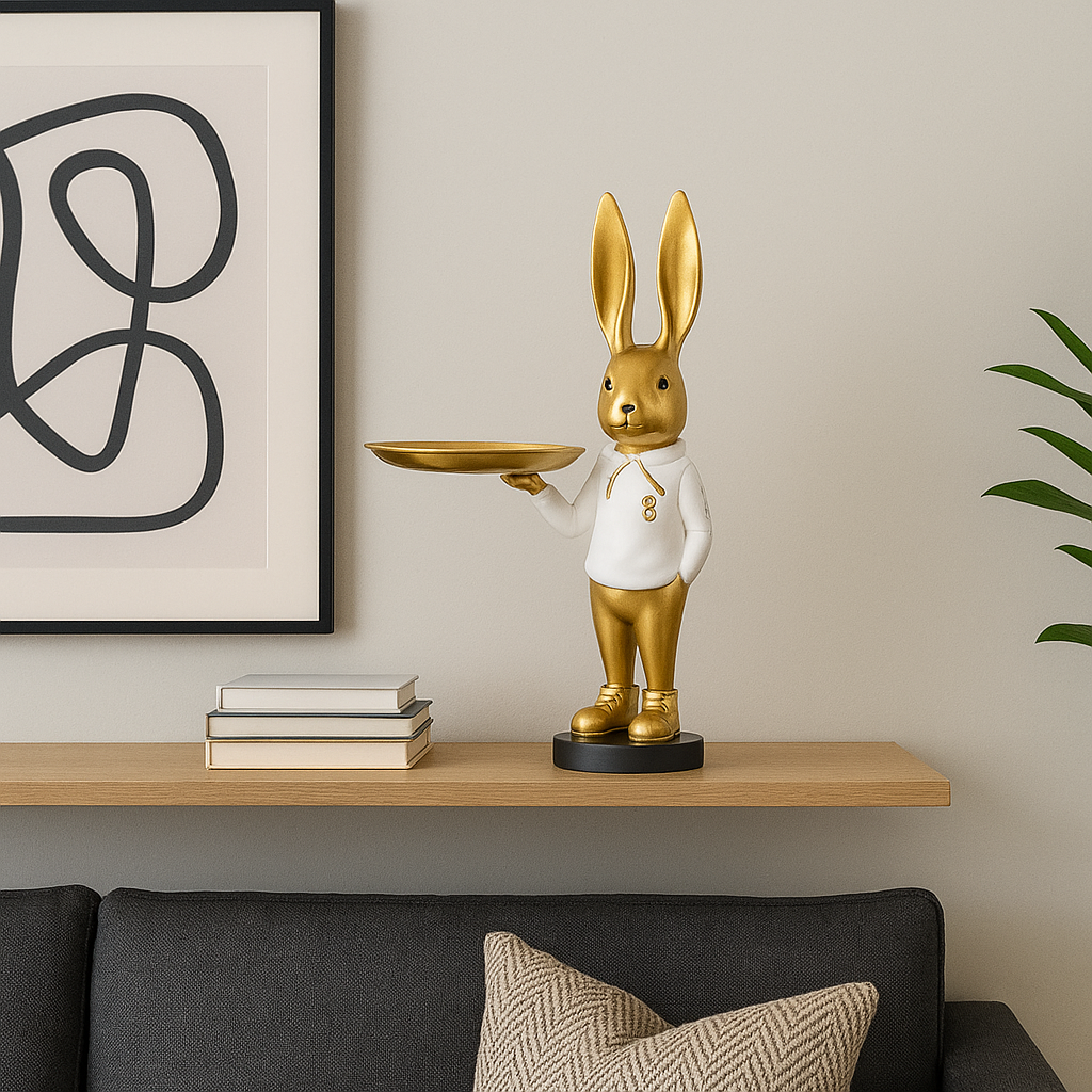 Figura Decorativa Conejo con Bandeja