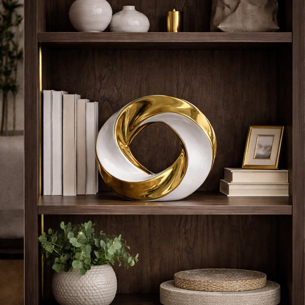 Adorno Decorativo Circular Dorado y Blanco