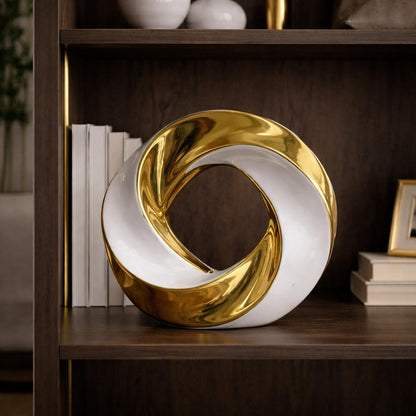 Adorno Decorativo Circular Dorado y Blanco