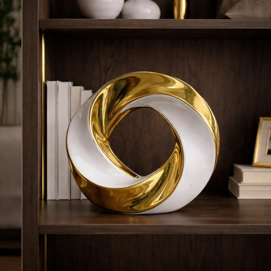 Adorno Decorativo Circular Dorado y Blanco