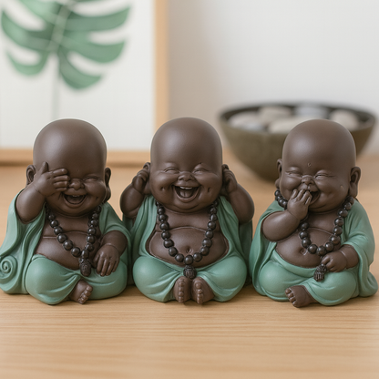 Set de 3 Budas Morenos  - “No veo, No Hablo, No Escucho”