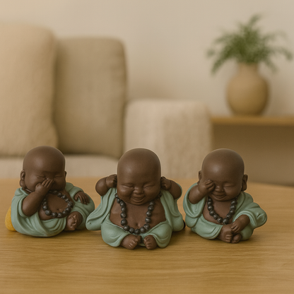 Set de 3 Budas Morenos  - “No veo, No Hablo, No Escucho”