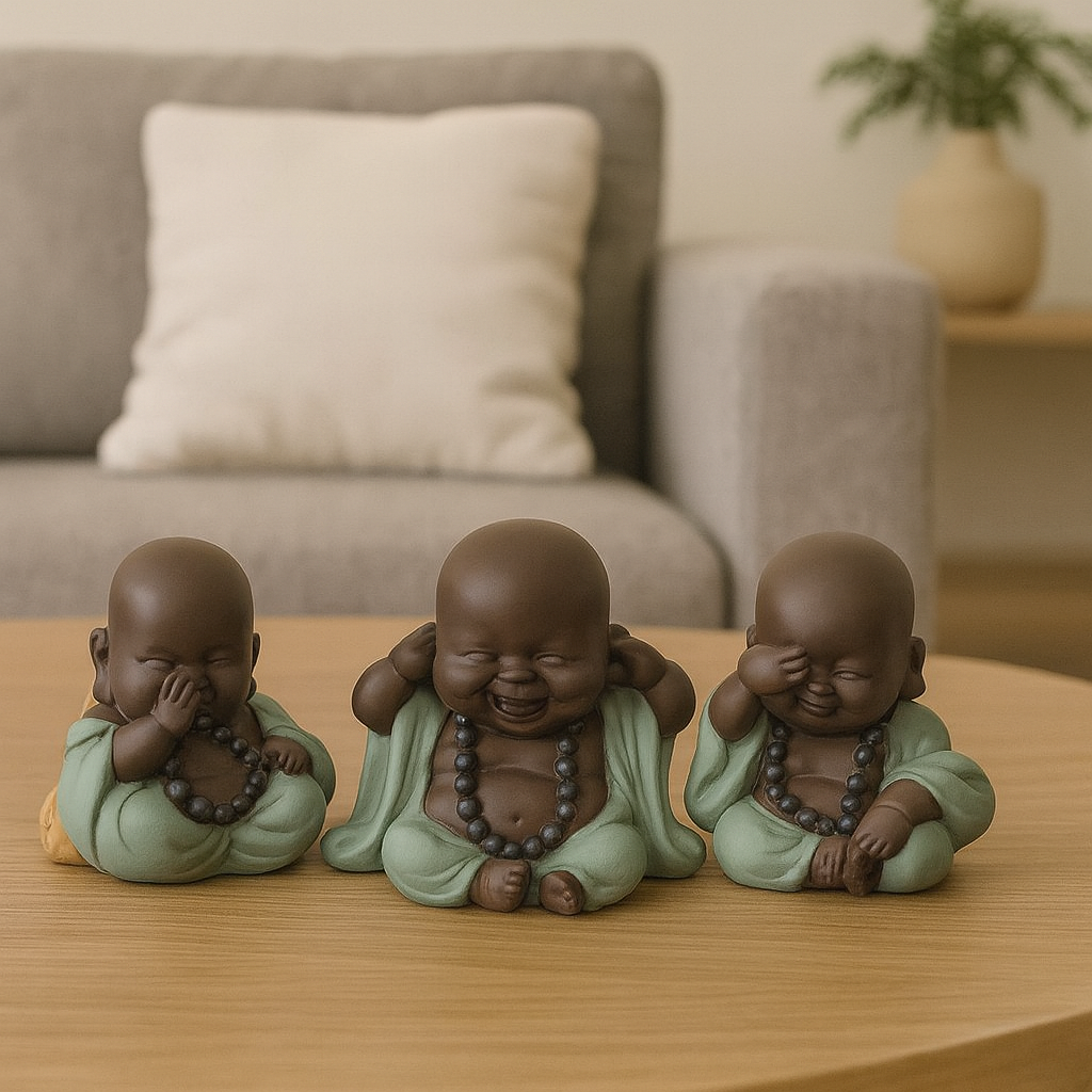 Set de 3 Budas Morenos  - “No veo, No Hablo, No Escucho”