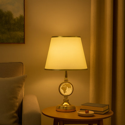 Lámpara Clásica Dorada con Mundo en Relieve