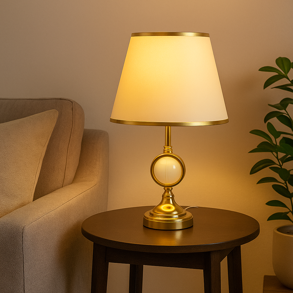 Lámpara de Mesa Dorada con Esfera Decorativa