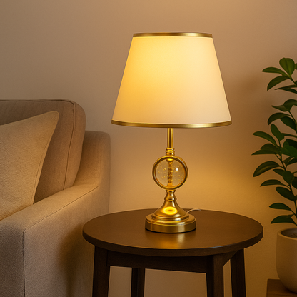 Lámpara de Mesa Dorada con Esfera Decorativa