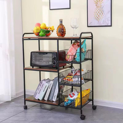 Organizador con Estantes de Madera y Canasto