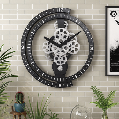 Reloj de Pared Vintage-Industrial con Engranajes Activos