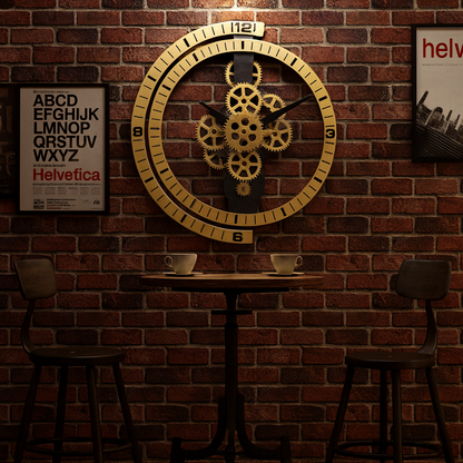 Reloj de Pared Vintage-Industrial con Engranajes Activos