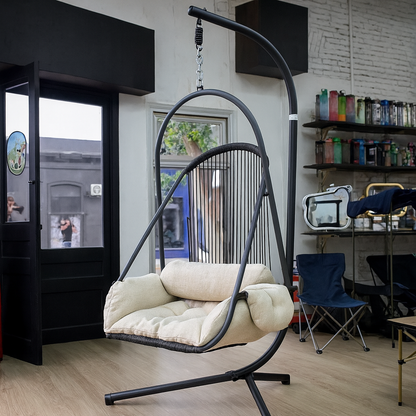 Sillón Colgante Tipo Nido con Base Metálica y Almohadón Acolchado