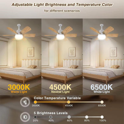 Foco Ventilador Smart LED Con Hélices De Madera+ Control Remoto