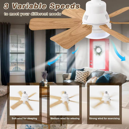 Foco Ventilador Smart LED Con Hélices De Madera+ Control Remoto