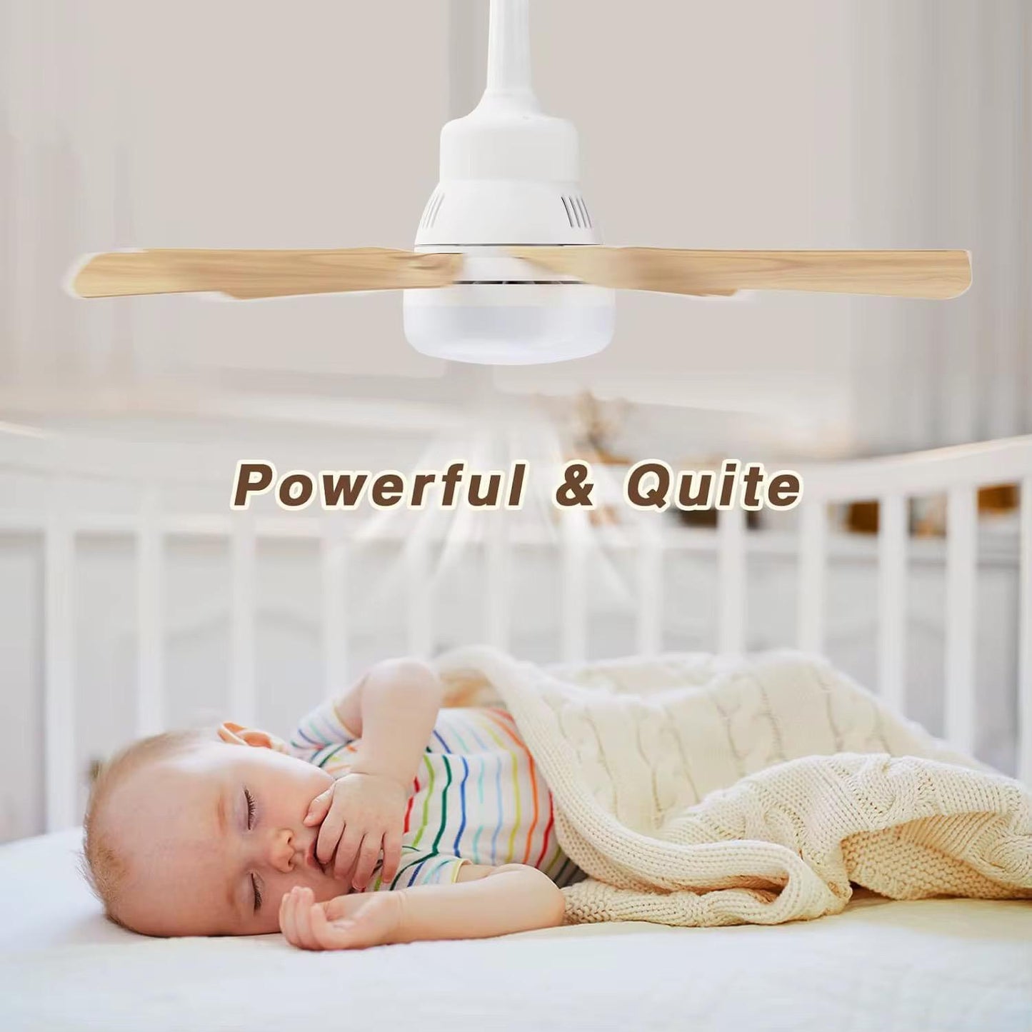 Foco Ventilador Smart LED Con Hélices De Madera+ Control Remoto