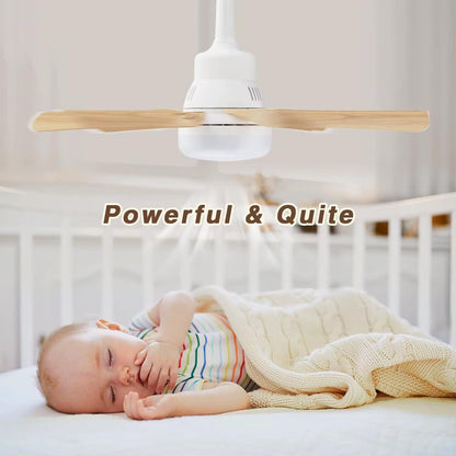 Foco Ventilador Smart LED Con Hélices De Madera+ Control Remoto